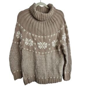 Vintage INC Angora Wool Grandpa Sweater Nordic Fair Isle Size M Turtleneck Cabin